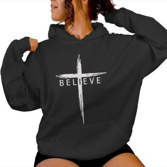 Believe Christian Cross Jesus Christ Christians Vintage Women Hoodie - Seseable