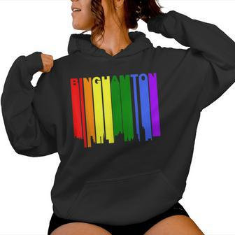 Binghamton New York Lgbtq Gay Pride Rainbow Skyline Women Hoodie - Monsterry CA