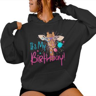 It Is My Birthday Good Time Giraffe Party Animal Colorful Women Hoodie - Monsterry