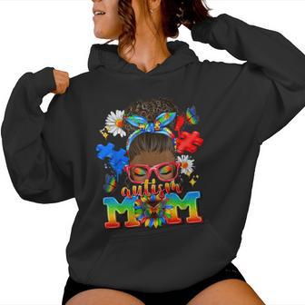 Black Afro American Autism Awareness Mom African Autism Women Hoodie - Seseable