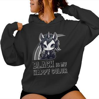 Black Is My Happy Color Goth Girl Emo Gothic Unicorn Women Hoodie - Thegiftio UK