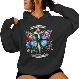Blessed By God Loved By Jesus Christian Jesus Butterfly Women Hoodie - Seseable