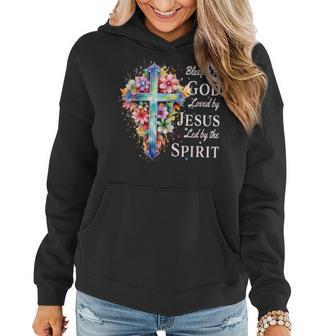 Blessed By God Loved By Jesus Floral Cross Christian Women Hoodie - Thegiftio UK