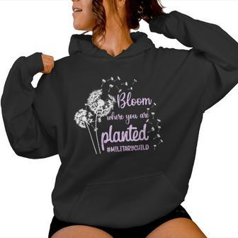 Bloom Where You Are Planted Dandelion Purple Up Military Kid Women Hoodie - Seseable