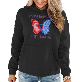 Blue Red Ribbon Butterfly Faith Hope Love Hlhs Awareness Women Hoodie - Monsterry CA