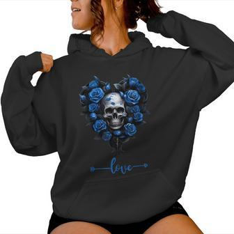 Blue Roses Skull For Valentine´S Love Rock For Women Women Hoodie - Monsterry CA