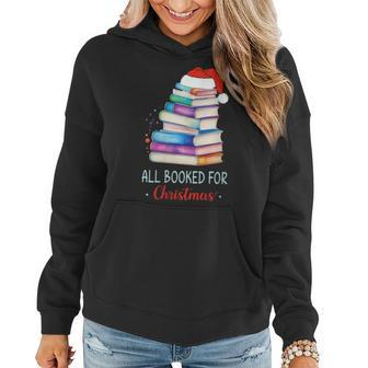 All Booked For Christmas Book Watercolor Tree Teacher Family Women Hoodie - Seseable