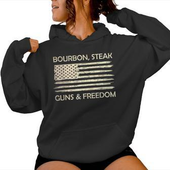 Bourbon Steak Guns & Freedom Usa American Flag Whiskey Women Hoodie - Monsterry UK
