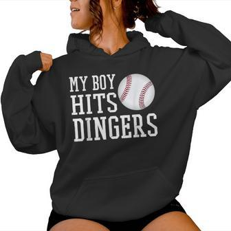 My Boy Hits Dingers Proud Baseball Mom & Dad I Hit Dingers Women Hoodie - Monsterry UK