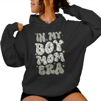 In My Boy Mom Era With Checkered Pattern Groovy Mom Of Boys Women Hoodie - Seseable