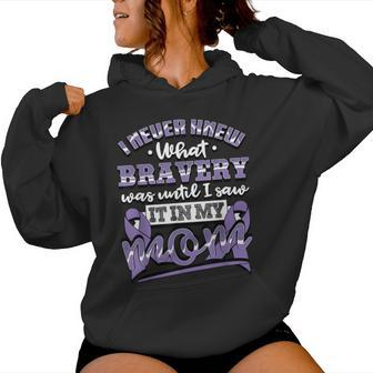 Bravery In My Mom Stomach Cancer Awareness Ribbon Women Hoodie - Monsterry