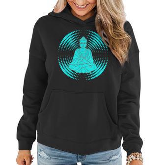 Buddha With Mudra Mandala Turquoise Brown Women Hoodie - Monsterry