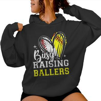 Busy Raising Ballers Heart Softball Baseball Mom Women Hoodie - Monsterry CA