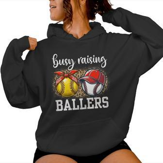 Busy Raising Ballers Softball And Baseball Leopard Print Mom Women Hoodie - Thegiftio UK