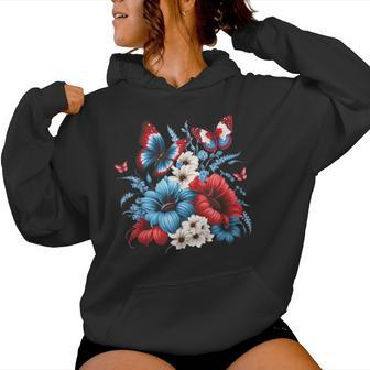 Butterfly Flowers Red White And Blue 4Th Of July Patriotic Women Hoodie - Monsterry AU