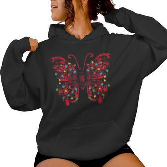 Butterfly Red Buffalo Plaid Christmas Tree Lights Women Hoodie - Monsterry CA