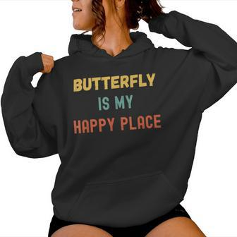 Butterfly Watching Is My Happy Place Vintage Retro Style Women Hoodie - Monsterry