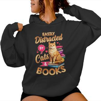 Cat For Book Lover Cats And Books Women Hoodie - Seseable