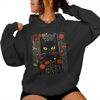 Cat Lover Cat Art Cat With Flowers Floral Cat Women Hoodie - Seseable