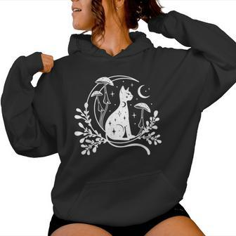 Celestial Cat Moon Mushroom Cottagecore Witchy For Women Women Hoodie | Seseable CA
