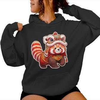 Chinese New Year Red Panda Lion Dance Lunar New Year 2024 Women Hoodie - Seseable