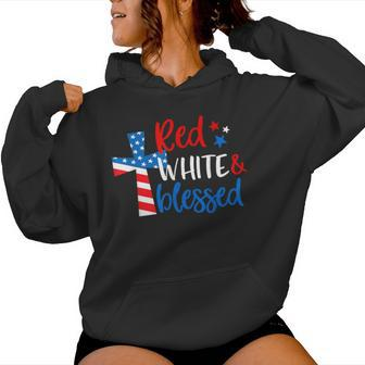 Christian Cross Red White & Blessed 4Th Of July Women Women Hoodie - Monsterry DE