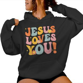 Christian Jesus Loves You Groovy Vintage Cute Kid Boy Girl Women Hoodie - Thegiftio UK