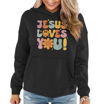 Christian Jesus Loves You Groovy Vintage Cute Kid Girl Women Women Hoodie | Mazezy DE