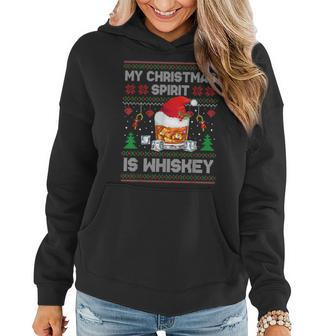 My Christmas Spirit Is Whiskey Ugly Sweater Xmas Pajamas Women Hoodie - Monsterry
