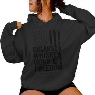 Cigars Whiskey Guns & Freedom Drinking Usa Flag Gun Women Hoodie - Monsterry CA