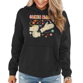 Coffee Please American Sign Language Asl Teacher Groovy Women Hoodie - Monsterry