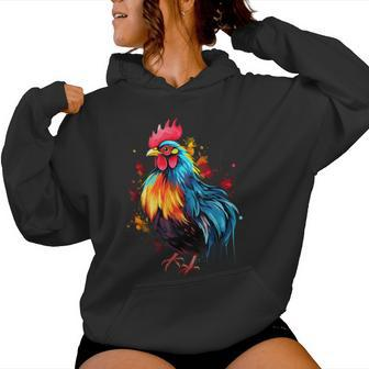 Cool Chicken On Colorful Painted Chicken Women Hoodie - Seseable