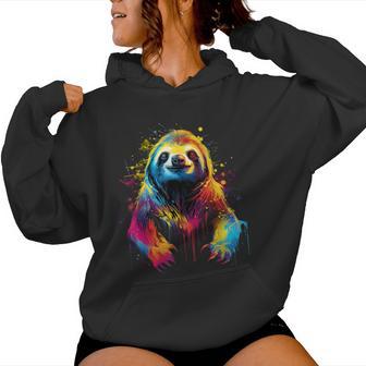 Cool Sloth On Colorful Painted Sloth Women Hoodie | Seseable CA