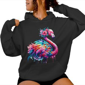 Coole Batikkunst Mit Tiermotiv Flamingoogelgeist Kapuzenpullover für Damen - Seseable
