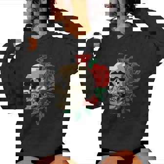 Cráneo Cara Rosas Oculto Flor Floral Cabeza Cráneo Gótico Sudadera con capucha para mujer - Regaloses