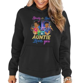 Cute Beauty Or Beat Auntie Loves You -Gender Reveal Party Women Hoodie - Seseable