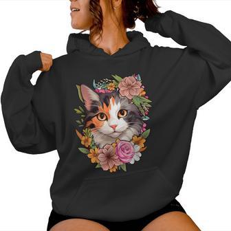 Cute Floral Calico Cat Women Hoodie - Monsterry DE