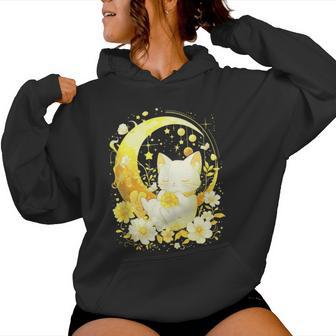 Cute Kawaii Anime Cat Moon Phases Flower Celestial Cat Women Hoodie - Monsterry DE