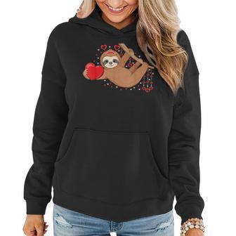 Cute Lazy Sloth Holding Heart Love Sloth Valentines Day Women Hoodie - Monsterry CA