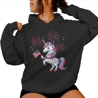 Cute Patriotic Americorn Unicorn Fireworks Girls 4Th Of July Women Hoodie - Monsterry CA
