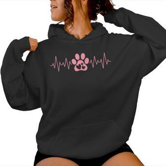 Cute Pink Dog Paw Heartbeat Print Dog Lover Girls Women Hoodie - Thegiftio UK