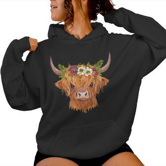 Cute Scottish Highland Cow Flower Head Cattle Calf Women Hoodie - Thegiftio UK