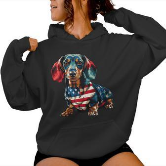 Dachshund Dog 4Th Of July American Flag For Women Women Hoodie - Monsterry
