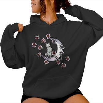 Daisy Flowers Moon Cat Witchy Cats Women Hoodie - Monsterry