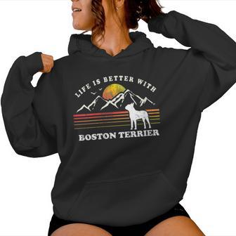 Damen Life Better Boston Terrierintage Hund Mama Papa Mit-Ausschnitt Kapuzenpullover für Damen - Geschenkecke