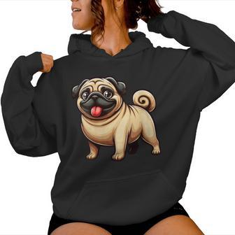 Damen Lustiger Mops Hund Niedlicher Mops Mama Mops Papa Lustiger Mops Mit-Ausschnitt Kapuzenpullover für Damen - Geschenkecke