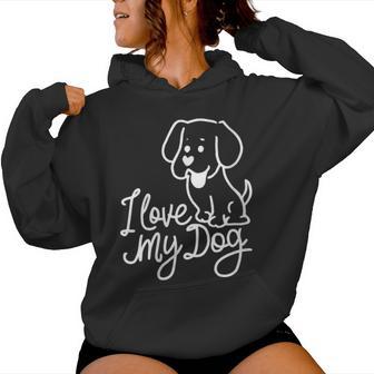 Damen Süßes I Love My Dog Ich Liebe Meine Hund Outfit Hunde Mama Mit-Ausschnitt Kapuzenpullover für Damen - Geschenkecke