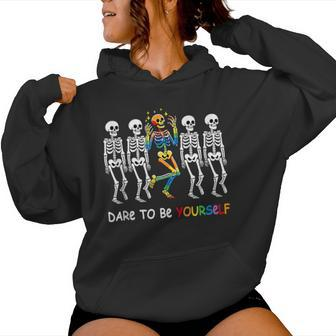 Dare To Be Yourself Rainbow Skeleton Lgbt Pride Month Women Hoodie - Monsterry