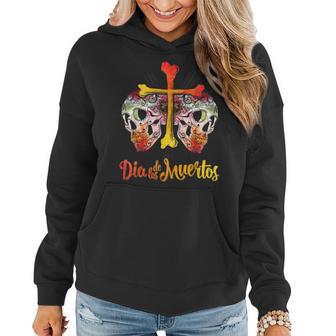 Day Of The Dead Cross Bones Sugar Skull Flower Women Hoodie - Monsterry