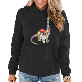 Dinosaur Shaped Floral Graphic Flower Pattern Dino Women Hoodie - Monsterry